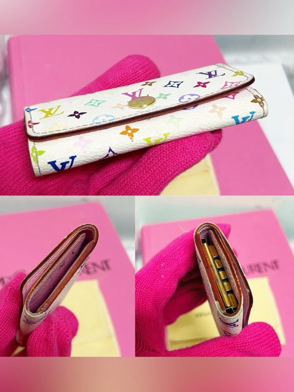 Authentic Louis Vuitton Limited Edition Murakami Multicolor Blanc 4 Key Holder